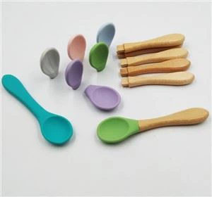 Uusi lasten turvallisuus silikoni vauvan ruokinta lusikka keitto lusikka puulusikka